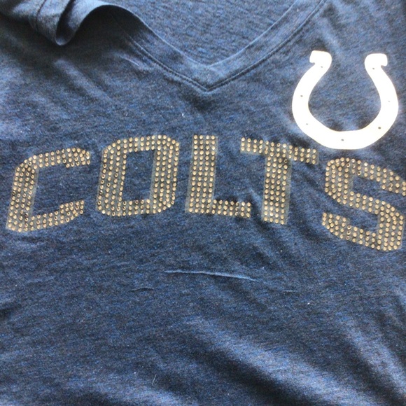 INDIANAPOLIS COLTS NFL RHINESTONE V NECK LOGO TEE SHIRT SMALL - Picture 9 of 15